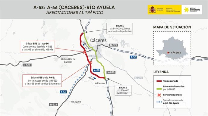 Obras en la A-58 en Cáceres