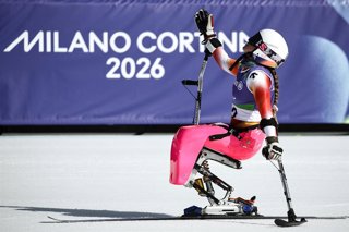 ITALY, VENETO - MARCH 7, 2026: Audrey Pascual Seco of Spain competes in the women's downhill sit-skiing event during the 2026 Winter Paralympic Games on the Olympia delle Tofane of the Tofane Alpine Skiing Centre in Cortina d'Ampezzo, Province of Belluno