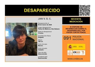 Buscan a un joven de 19 años desparecido desde el viernes en Palma