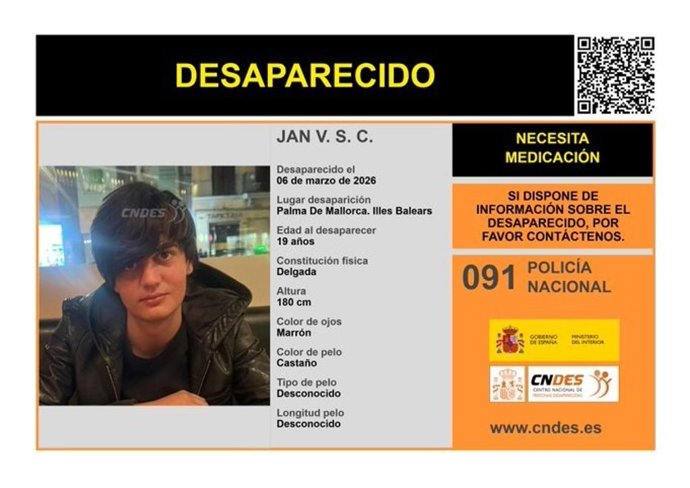 Buscan a un joven de 19 años desparecido desde el viernes en Palma