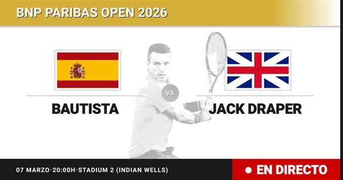 Roberto Bautista Agut - Jack Draper: resumen y estadísticas del partido de Treintaidosavos de final de BNP Paribas Open