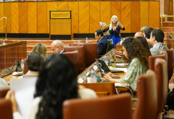 Archivo - La consejera andaluza Patricia del Pozo interviene en el Pleno del Parlamento andaluz. (Foto de archivo).