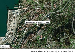 Accidente en la AP-9 a su paso por el barrio de Teis, en Vigo.