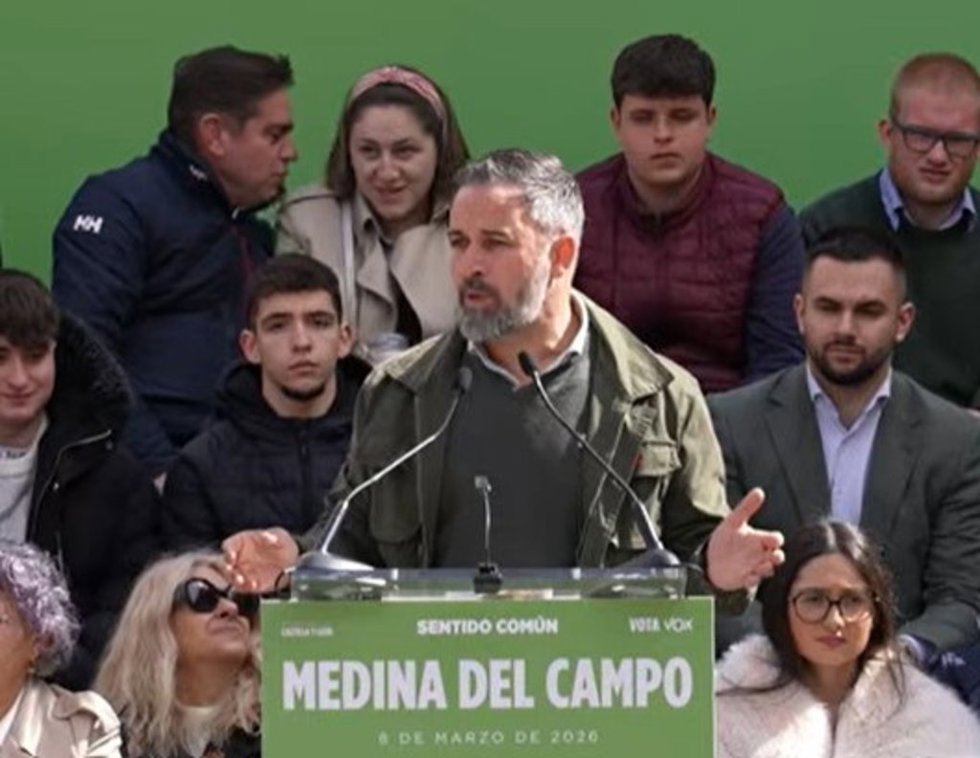 El presidente de Vox, Santiago Abascal, en un acto de Vox en Medina del Campo.