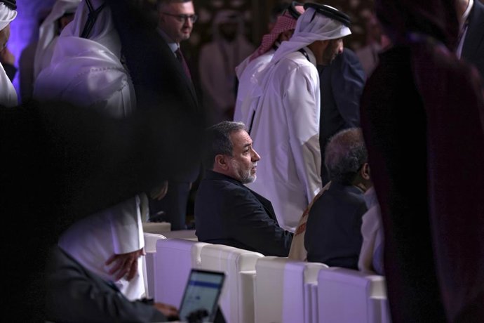 February 7, 2026, Doha, Qatar: Iranian Foreign Minister Abbas Araqchi during the opening of the 17th Al Jazeera Forum.