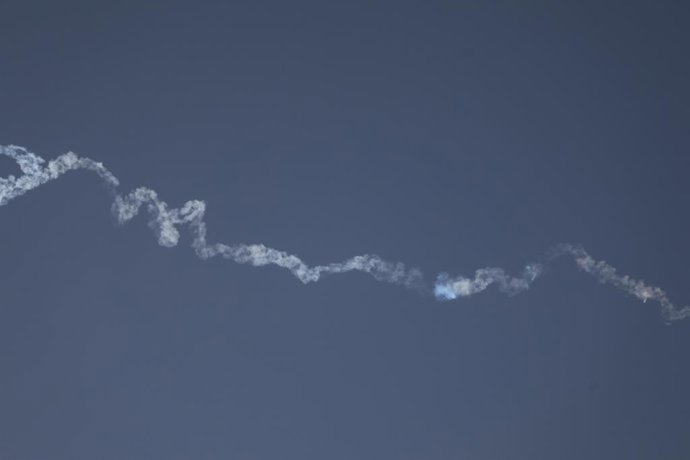 March 8, 2026, Hebron, West Bank, Palestinian Territory: Missiles launched from Iran in retaliation for Israeli attacks are seen in the sky over the city of Hebron in the West Bank on March 08, 2026