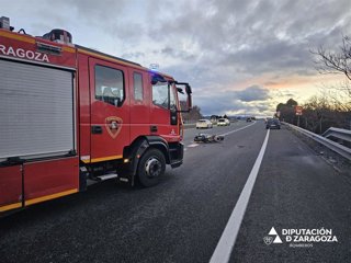 Lugar del accidente ocurrido este domingo en la A-2 en Calatayud.