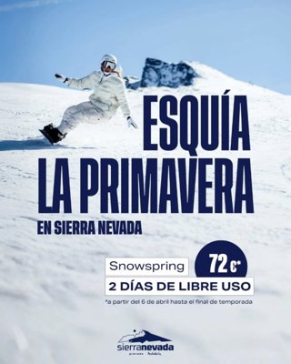 Cartel del forfait de primavera en Sierra Nevada.