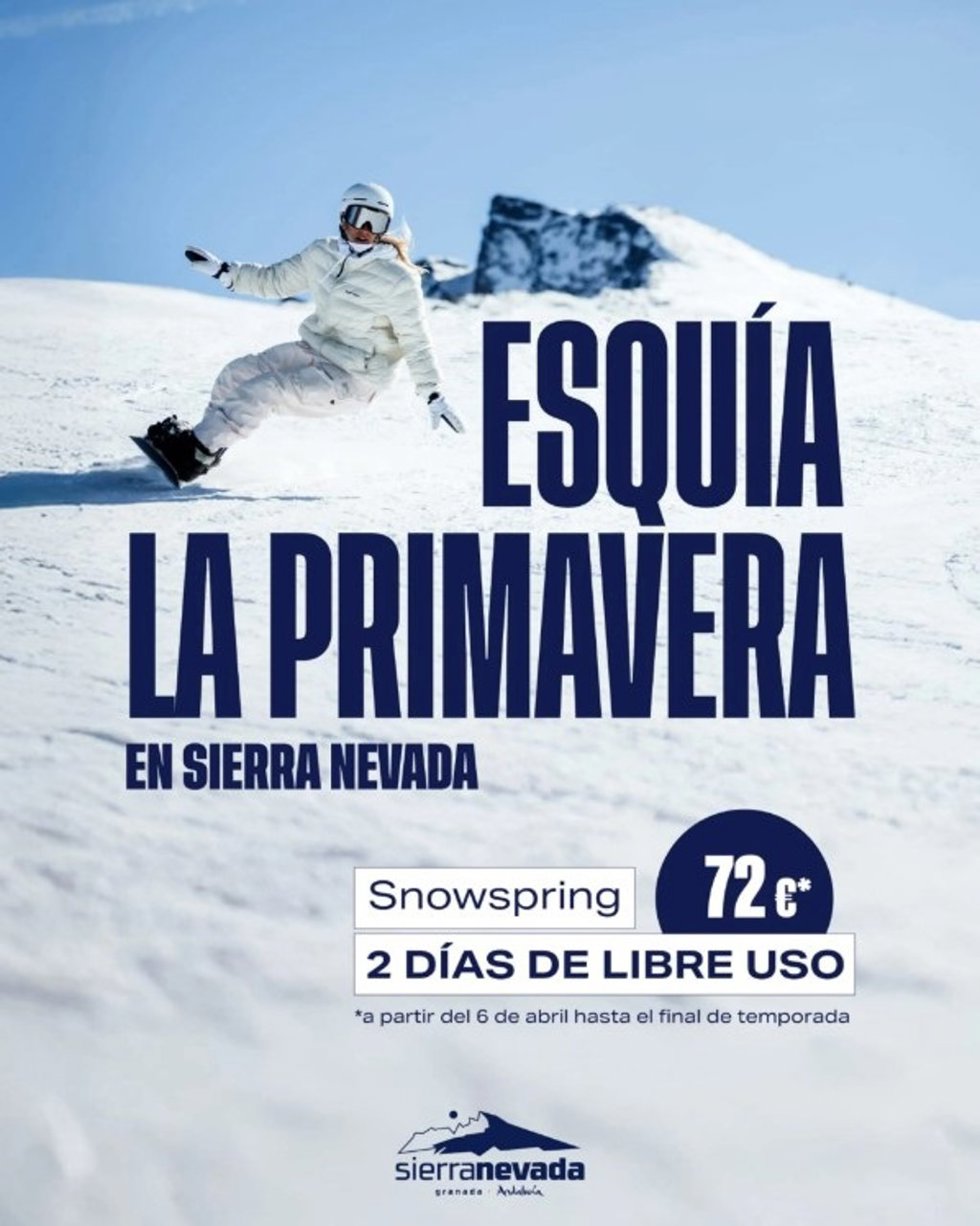 Cartel del forfait de primavera en Sierra Nevada.
