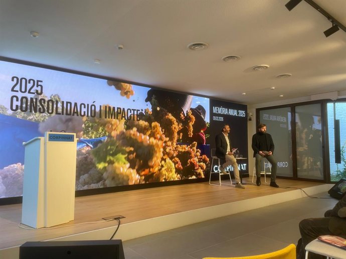 El presidente de Corpinnat, Pere Llopart, y el vicepresidente de la entidad, Roc Gramona, este lunes en la sede de Pimec, en Barcelona.