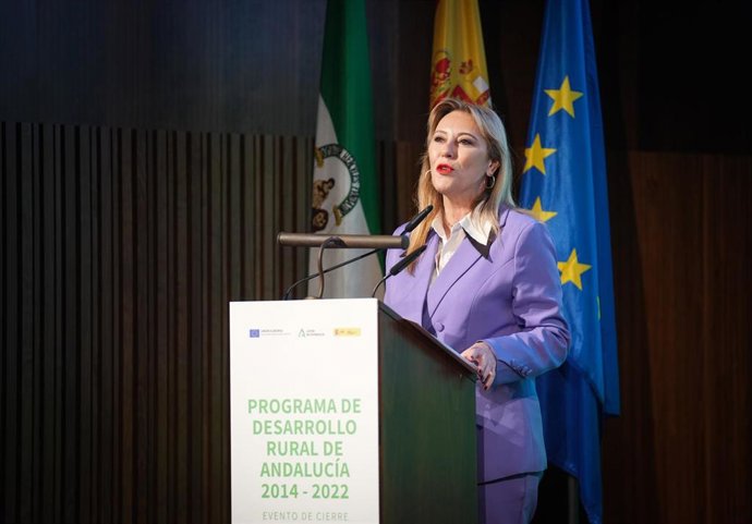 La consejera de Economía, Hacienda, Fondos Europeos y Diálogo Social, y portavoz de la Junta de Andalucía, Carolina España, interviene en Ronda (Málaga) en el acto de cierre del Programa de Desarrollo Rural de Andalucía 2014-2022. 