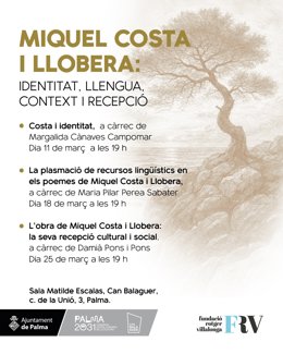 Cartel del ciclo de conferencias en Can Balaguer sobre Miquel Costa i Llobera.