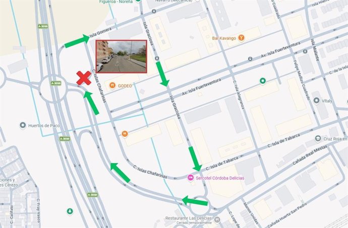 El ramal de conexión de la calle Islas Chafarinas con la Ronda Oeste se mantendrá cortado al tráfico debido a trabajos en la red de abastecimiento desde este martes 10 de marzo hasta el viernes 13 de marzo, anulando la salida de Figueroa-Noreña a la Ronda