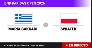 Maria Sakkari - Iga Swiatek: resumen y estadísticas del partido de Dieciseisavos de final de BNP Paribas Open