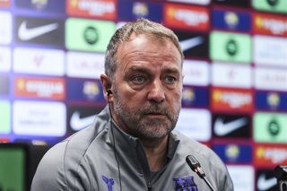 Hansi Flick, head coach of FC Barcelona, attends his press conference during the training day of FC Barcelona ahead the Spanish League, LaLiga EA Sports, football match against Athletic Club at Ciudad Esportiva Joan Gamper on March 06, 2026 in Sant Joan D