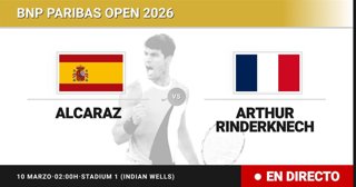 Carlos Alcaraz - Arthur Rinderknech: resumen y estadísticas del partido de Dieciseisavos de final de BNP Paribas Open