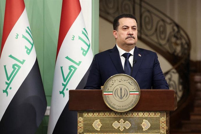 Archivo - January 8, 2025, Tehran, Iran: Iraqi Prime Minister MOHAMMED SHIA AL-SUDANI and Iranian President (unseen) during a joint press conference, in Tehran.