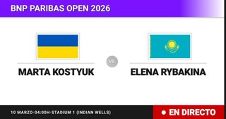 Marta Kostyuk - Elena Rybakina: resumen y estadísticas del partido de Dieciseisavos de final de BNP Paribas Open