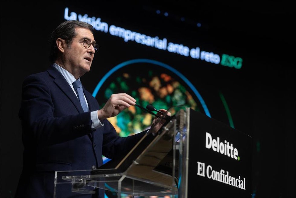El presidente de la CEOE, Antonio Garamendi, interviene durante el 'II ESG Leaders Summit organizado por Deloitte