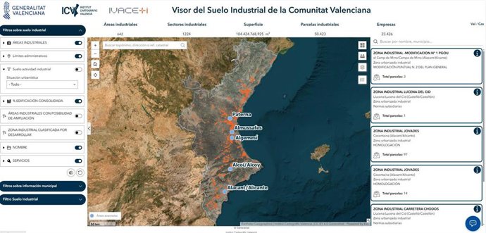 Imagen del nuevo visor del suelo industrial de la Comunitat Valenciana