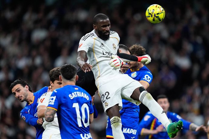 Antonio Rudiger of Real Madrid CF in action during the Spanish League, LaLiga EA Sports, football match played between Real Madrid and Getafe CF at Bernabeu stadium on March 02, 2026, in Madrid, Spain.