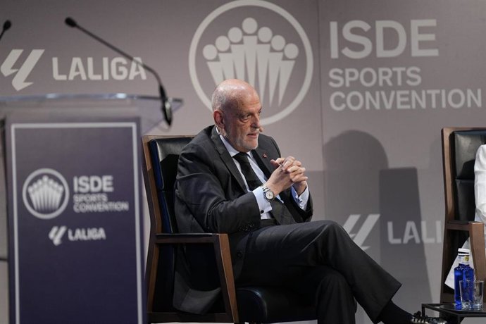 Archivo - Javier Tebas, presidente de LaLiga, durante la presentación de ISDE Sports Convention 2025