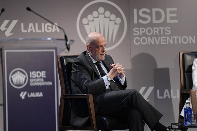 Archivo - Javier Tebas, President of LaLiga, during the ISDE Sports Convention 2025 celebrated at Centro Cultural Galileo on June 06, 2025 in Madrid, Spain.