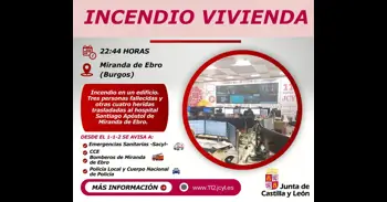 Tres fallecidos y cuatro heridos en un incendio en una vivienda en Miranda de Ebro (Burgos)