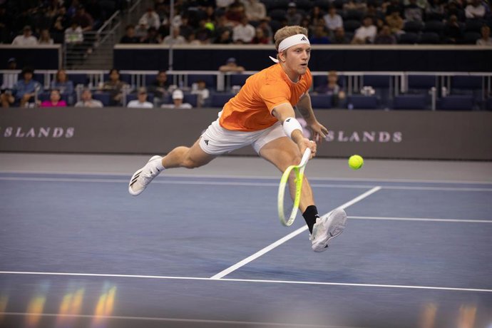 February 13, 2026, Frisco, Texas, USA: ALEJANDRO DAVIDOVICH FOKINA (ESP) uses a forehand  during a menâ€s singles match at 2026 Nexo Dallas Open at The Ford Center at The Star in Frisco, Texas. Denis Shapovalov defeated Alejandro Davidovich Fokina, 5:7, 6