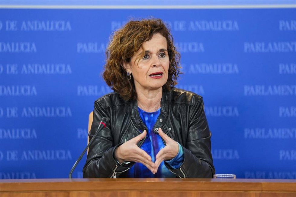 La diputada del Grupo Por Andalucía Esperanza Gómez, este miércoles en rueda de prensa.