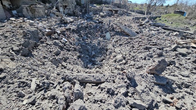 SAHMAR, March 9, 2026  -- Photo taken with a mobile phone on March 9, 2026 shows the aftermath of an Israeli airstrike in the town of Sahmar, eastern Lebanon. The death toll from Israeli attacks in Lebanon since March 2 has risen to 486, with 1,313 others