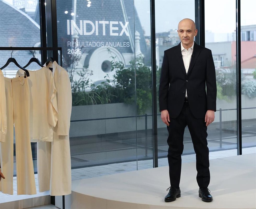 El consejero delegado de Inditex, Óscar García Maceiras, ofrece una rueda de prensa con motivo de la presentación de los resultados anuales del Ejercicio 2025, en la tienda Zara Serrano, a 11 de marzo de 2025, en Madrid (España). Inditex ha presentado e