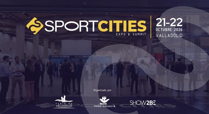 Cartel de Sportcities Expo&Summit en la Feria de Valladolid.