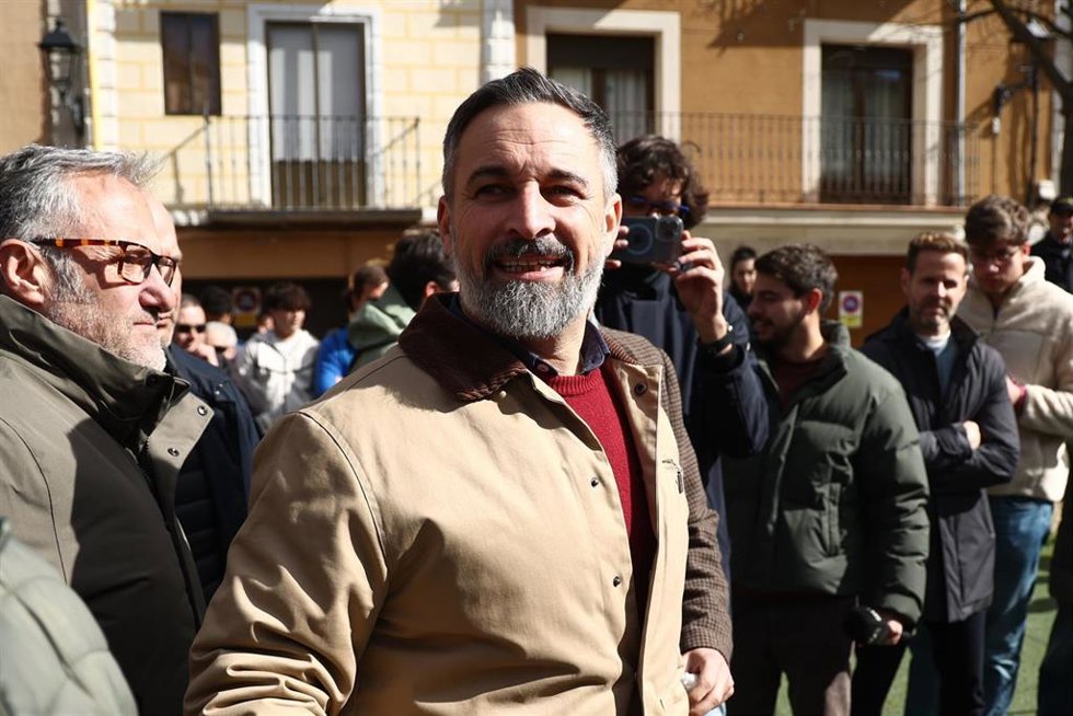 Imagne de archivo del presidente de VOX, Santiago Abascal, durante un acto de partido en Peñafiel.