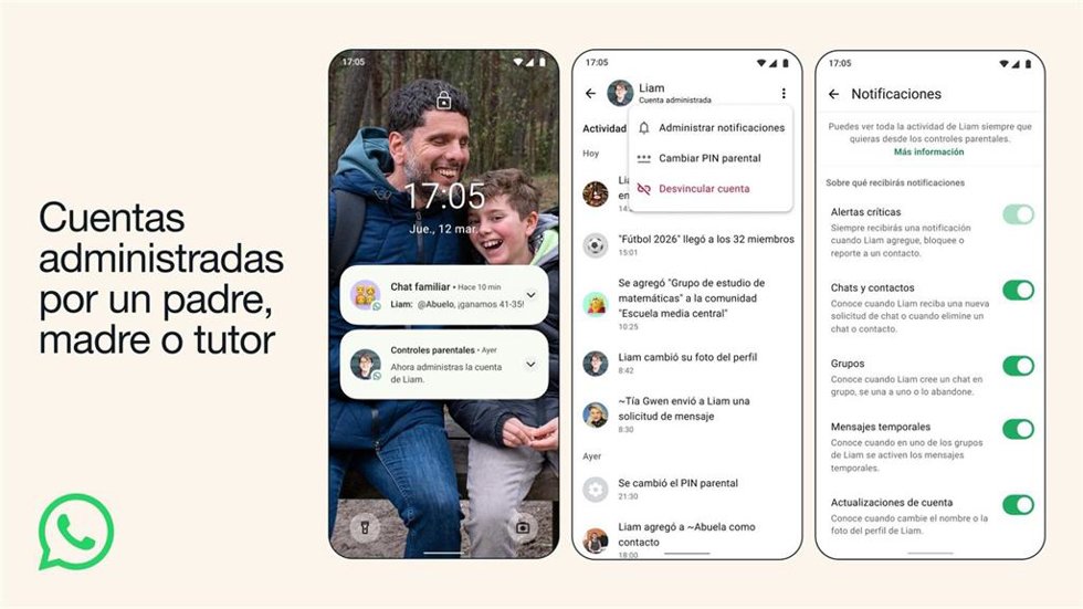 Las nuevas cuentas administradas por los padres en WhatsApp.