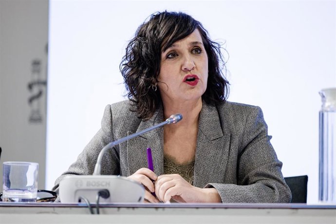 La secretaria de Estado de Igualdad y para la Erradicación de la Violencia contra las Mujeres, María Guijarro, durante la presentación de la encuesta sobre la Percepción social de la prostitución, a 26 de febrero de 2026, en Madrid (España).