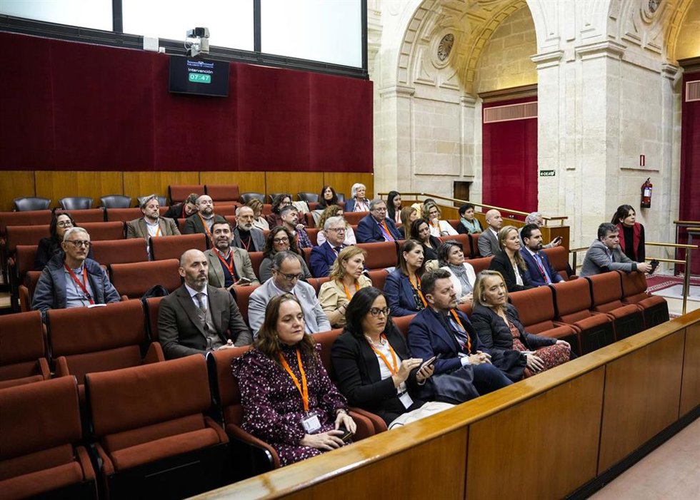 Tribuna de público y autoridades durante el debate final del Proyecto de Ley de Patrimonio Cultural de Andalucía.