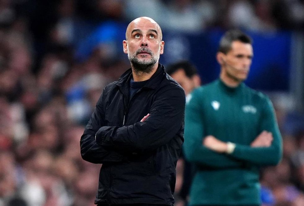 El entrenador del Manchester City, Pep Guardiola, en el Santiago Bernabéu.