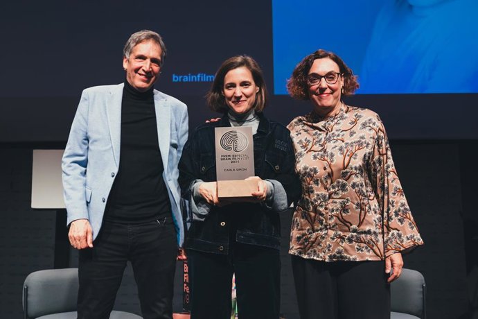 Albert Solé, Carla Simón i Cristina Maragall durant l'acte