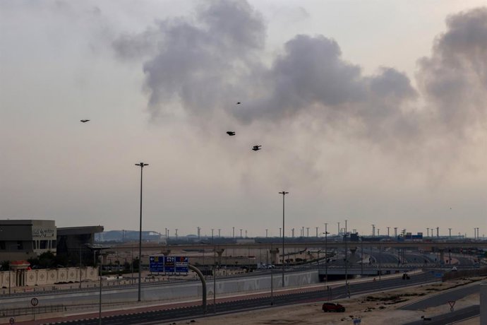 02 March 2026, Qatar, Doha: Qatari air defenses intercepted Iranian missiles using the Patriot missile defense system over Doha. Photo: Yousef Mohammad/dpa