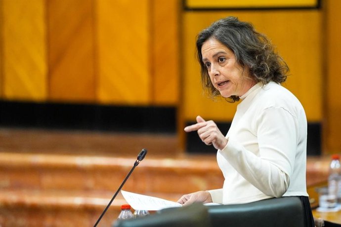 La consejera de Sostenibilidad y Medio Ambiente de la Junta de Andalucía, Catalina García, durante su intervención en la sesión de control del Parlamento de Andalucía.