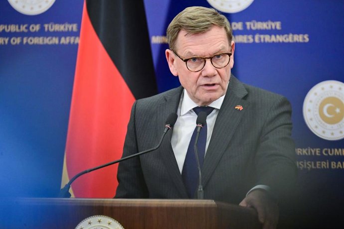 El ministro de Exteriores alemán, Johann Wadephul, durante una rueda de prensa en Turquía.