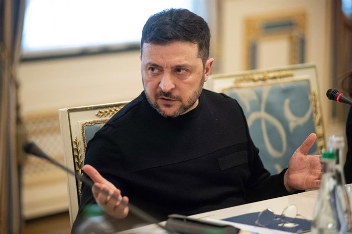 March 5, 2026, Kyiv, Ukraine: President of Ukraine Volodymyr Zelenskyy speaks during a joint briefing with government officials in Kyiv, Ukraine, on March 5, 2026