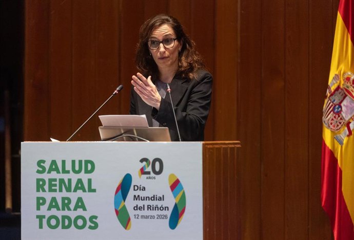 La ministra de Sanidad, Mónica García, en el Acto Institucional del Día Mundial del Riñón 2026.