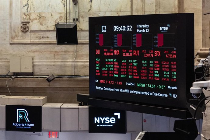 March 11, 2026, New York, New York, USA: Atmosphere on the floor of the New York Stock Exchange (NYSE) in New York, NY on March 12, 2026. Stocks opened lower as market fear prolong military campaign by US and Israel against Iran and rising price for oil a