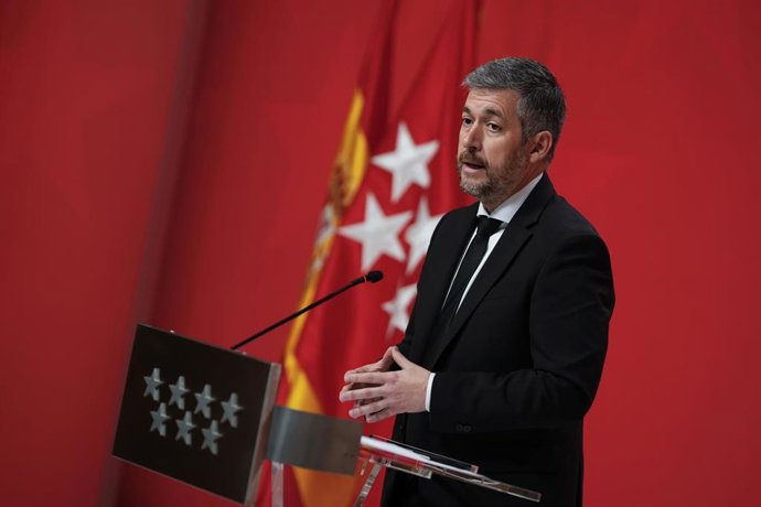 El consejero de Presidencia, Justicia y Administración Local de la Comunidad de Madrid, Miguel Ángel García Martín, en rueda de prensa posterior al Consejo de Gobierno