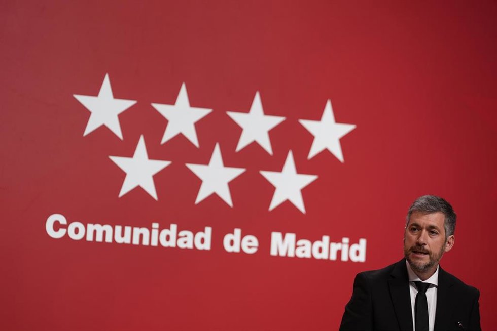 El consejero de Presidencia, Justicia y Administración Local de la Comunidad de Madrid, Miguel Ángel García Martín, en rueda de prensa posterior al Consejo de Gobierno