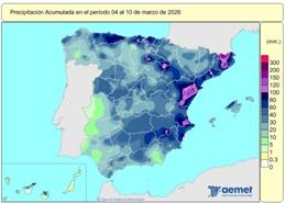 España registra 503 l/m2 de lluvias acumuladas desde el 1 de octubre, un 39% más de lo habitual.