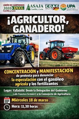 Cartel de la movilización convocada por las OPA el miércoles 18 de marzo contra la especulación en el gasóleo