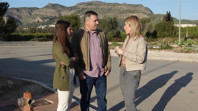 El secretario general del PSOE de Pizarra (Málaga), Juan Antonio Romero, junto a la diputada provincial y alcaldesa de Almogía, Antonia García, y la portavoz del PSOE de Málaga, Ana Villarejo.